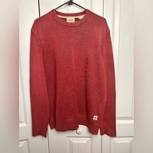 Timberland Sweater Mens L Red Garment Dye Chunky Knit Heavy Cotton‎ Pullover NWT